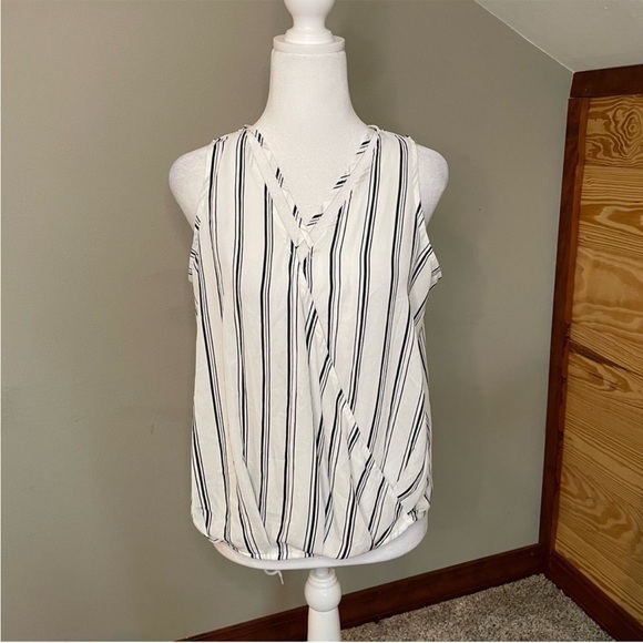 Grayson Threads Black & White Striped Sleeveless Faux Wrap Top Medium - Picture 1 of 9